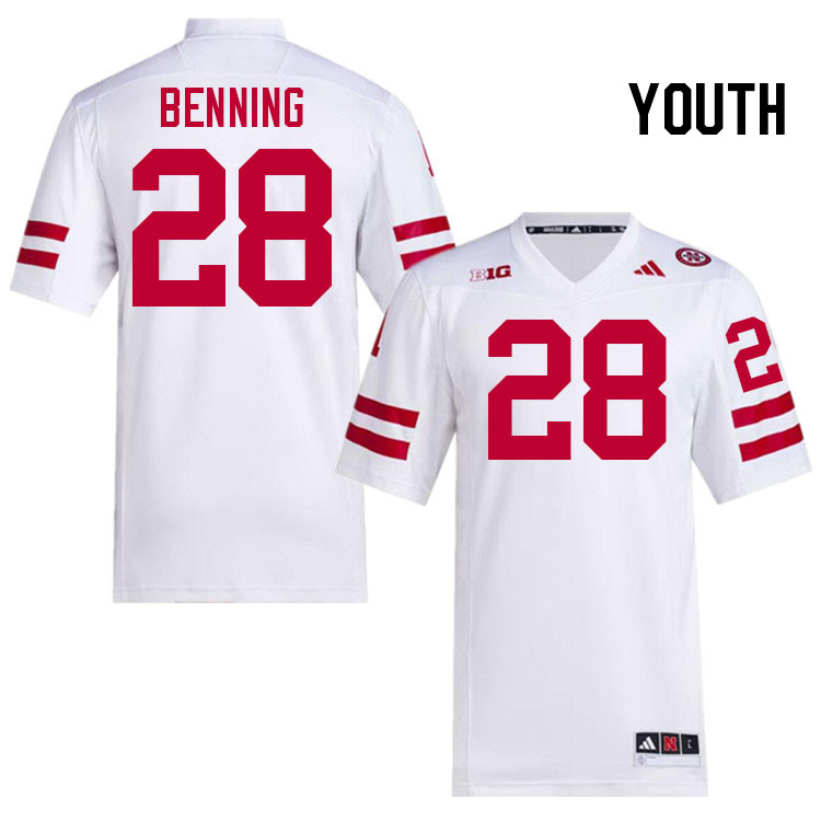 Youth #28 Caleb Benning Nebraska Cornhuskers College Football Jerseys Stitched Sale-White